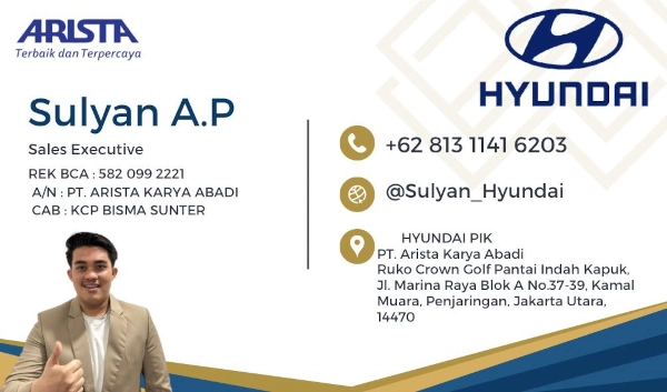 Kartu Nama Sulyan A.P Supervisor Hyundai Jakarta Utara